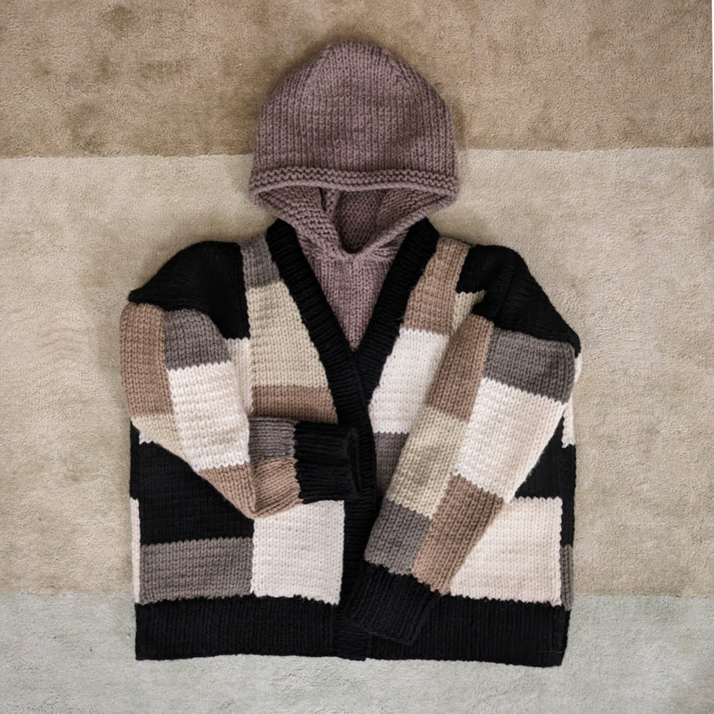 Cowl and checkerboard sweater