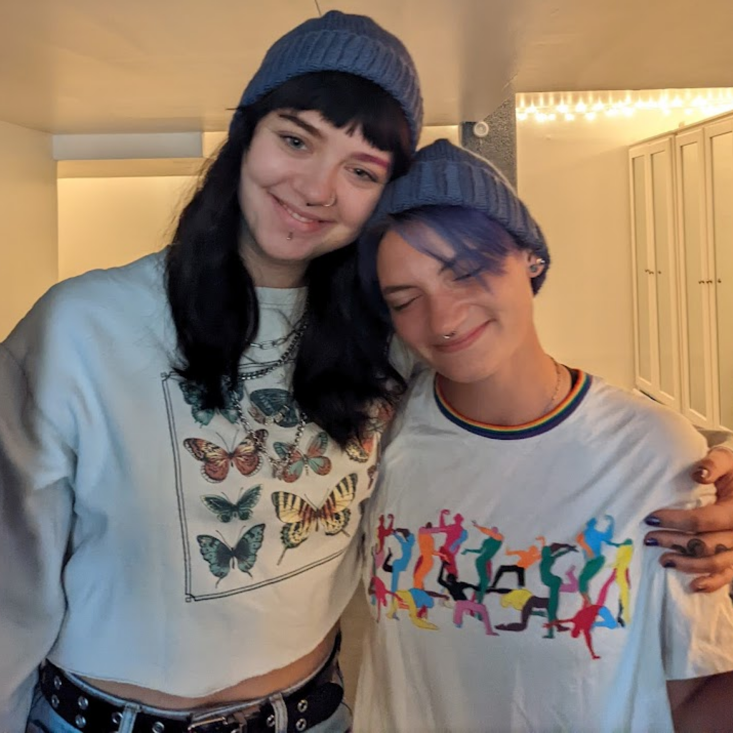 J & D in matching classic beanies